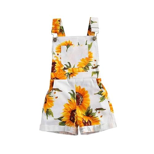 Ayalinggo Toddler Baby Girl Sunflower Print Overalls Shorts with Pocket Suspender Trousers Cute Summer Clothing Outfit - Image 1
