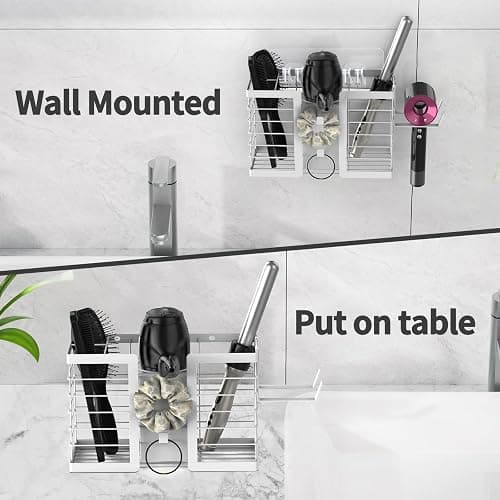 FUNKYLEE Bathroom Organizers and Storage, 3 in 1 Metal Wall Mount for Flat Iron, Curling Iron, Straightener, Hair Care & Styling Tools (White) thumbnail 4