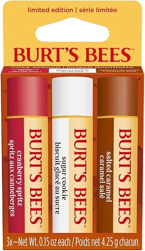 Burt’s Bees Lip Balm Gift Set, Cranberry Spritz, Salted Caramel, Sugar Cookie Lip Balm Multipack, 100 Percent Natural Origin, 3x4.25g - Image 1