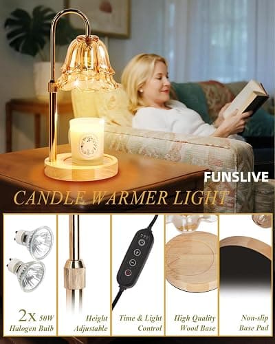 Flower Candle Warmer Lamp with Timer Dimmable, Christmas Birthday Gifts for Women Mom, Candle Warming Light Height Adjustable, Wax Melt Warmer for Jar Scented Candles, Housewarming Candle Lamp thumbnail 6