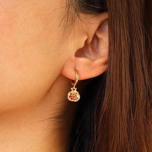 KOFISNI Pomegranate Earrings Pomegranate Necklace for Women 18K Gold Plated Red Pomegranate Rhinestone Pendant Necklace Hoop Earrings Jewelry Set thumbnail 3