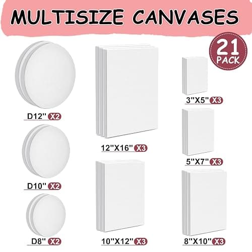 21 Packs Stretched Canvases for Painting, MultiSize 12x16, 10x12, 8x10, 5x7, 3x5, Round Canvas with 8x8,10x10,12x12, Primed Blank Canvas for Oil, Acrylic Paint,for Beginner, Artist. thumbnail 3