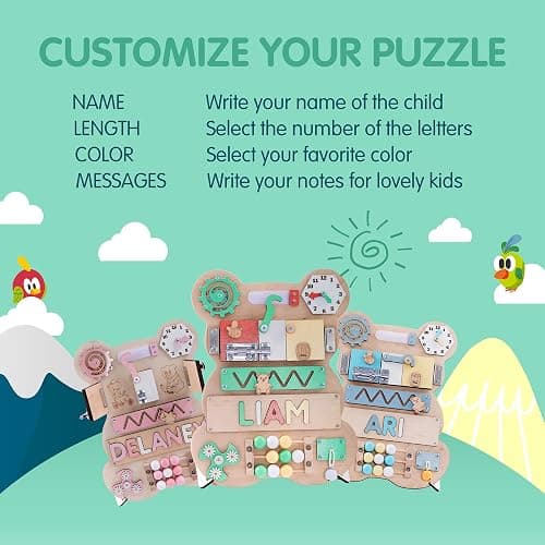 Nabytok Customized Name Puzzle for Toddlers (Fixed I J Letters) Personalized Toddlers Busy Board, Baby Personalized Board for 1-5 Years Old, First Birthday Gift, Montessori Toys (Khaki) thumbnail 6