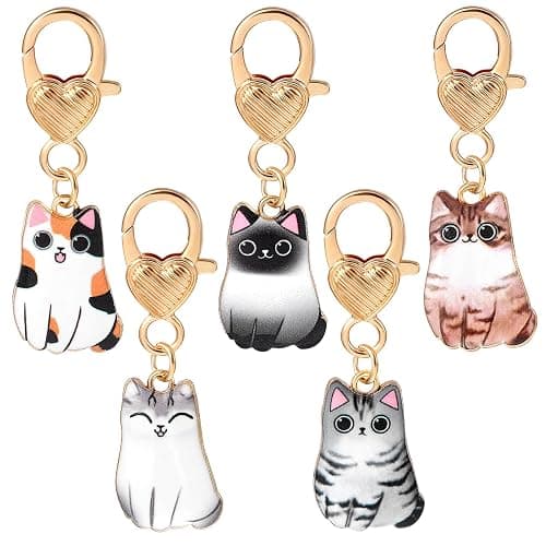 Abeillo 5Pcs Cute Cat Key Chain Kawaii Cat Charms Strap Women Girls Small Metal Keychain for Backpack, Wallet, Keychain Pendant - Image 1