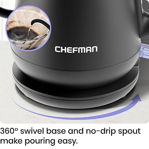 Chefman Gooseneck Electric Kettle, 0.8L Pour Over Tea Kettle for Coffee and Tea, One-Touch Operation, Boil-Dry Protection, Auto Shut-Off, Ultra-Fast Hot Water Boiler – Black thumbnail 7
