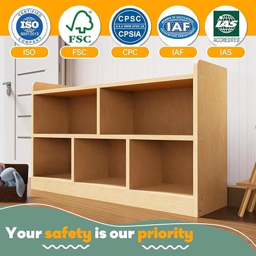 bbgroundgrm Birch Plywood Wood Montessori Shelf - 5-Section Storage Cabinet, 2-Shelf Organizer for Kids, Ideal for Classrooms, Playrooms, Daycares, and Preschools thumbnail 6