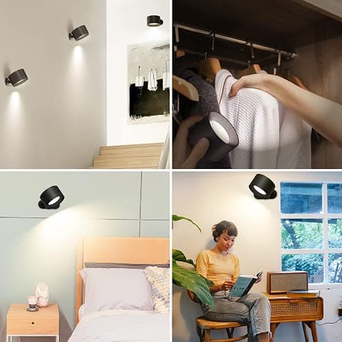 Coollamp LED Indoor Wall Lamp, Bedroom Wall Light with Warm/Natural/White Light, 3 Brightness Levels, Rechargeable Battery, Touch Control, 360 ° Rotate, Wall Lamp for Living Room Corridor Stairs thumbnail 5