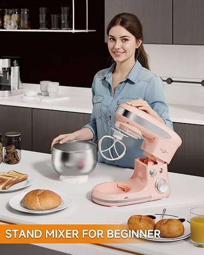 Stand Mixers, 3.4QT Mixers Kitchen Electric Stand Mixer, 6+P Speed Tilt-Head Portable Household Mixers for Daily Use with Egg Whisk, Dough Hook, Flat Beater, Dough Bread Mixer for Baking (Pink) thumbnail 2
