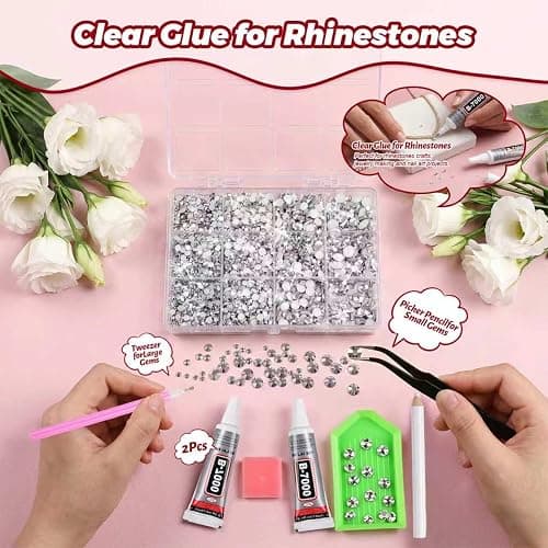 THARAHT 1485pcs Silver Resin Jelly Flatback Crystal Rhinestones 3-6mm With 2pcs 10mm Glue and for Clothing Shoes Nails DIY Art and Craft Decoration kit thumbnail 4