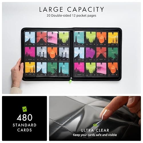 Vault X 12 Pocket Trading Card Zip Binder, 480 cards, Premium Exo-Tec Album Material, 20 Side-Loading Pages, Folder for Collectible Card Games, Sports, TCG (Black) thumbnail 3