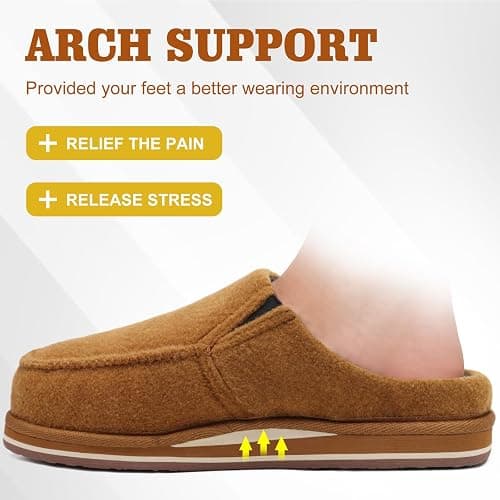 ONCAI Mens Slippers with Orthotic Arch Support,House Slippers Cotton-Blend High-Density Memory Foam Comfort Plantar Fasciitis Warm Slip-on Indoor Outdoor Rubber Sole Felt US Size 7-16 thumbnail 5