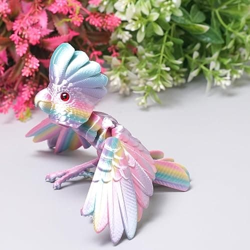 3D Printed Parrot,Flexible Realistic Articulated Animal Fidget Toys,Mystery Figurines Gifts for Easter,Executive Desk Funny Home Decor and Festival Collectible,Easter Basket Stuffers (Rainbow) thumbnail 9