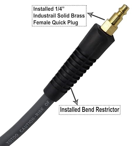 YOTOO Hybrid Air Hose 3/8-Inch by 50-Feet 300 PSI Heavy Duty, Lightweight, Kink Resistant, All-Weather Flexibility with 1/4-Inch Industrial Quick Coupler Fittings, Bend Restrictors, Black - 50 FT thumbnail 4