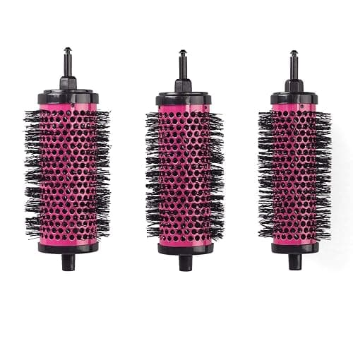 6pcs/set Detachable Handle Hair Roller Brush with Positioning Clips Aluminum Ceramic Barrel Curler Comb for Fine, Thick Hair - Pink thumbnail 2
