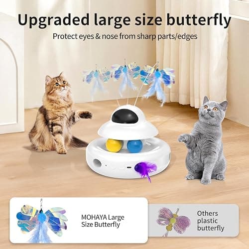 MOHAYA Interactive Cat Toys for Indoor Cats,4-in-1 Automatic Kitten Toy,Motion Activated Electronic Fluttering Butterfly,Track Balls, Moving Feather Toys for All Breeds,USB Rechargeable thumbnail 5