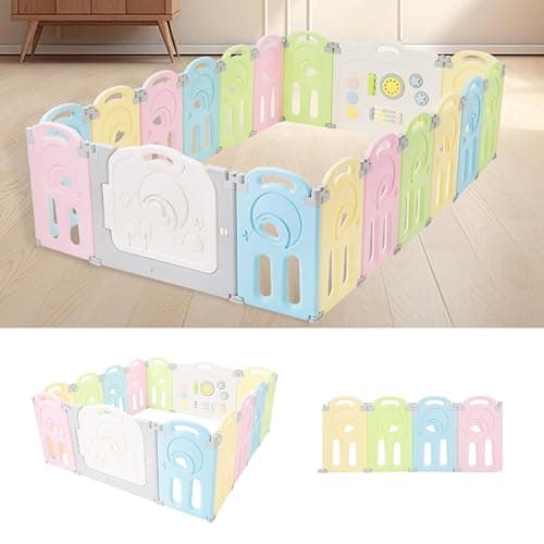 Fortella Cloud Castle Foldable Playpen, Baby Safety Play Yard with Whiteboard and Activity Wall, Indoors or Outdoors (Multicolor 14 Panel) thumbnail 7