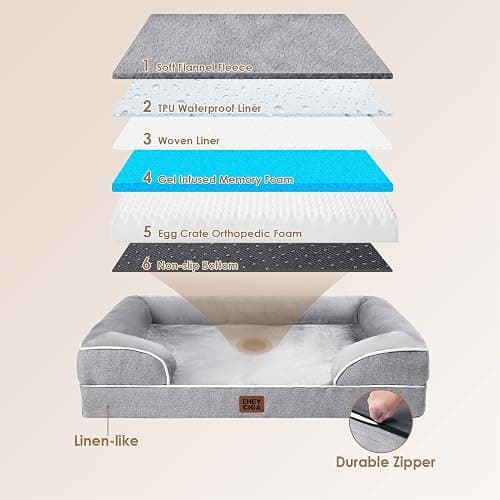 EHEYCIGA Orthopedic Dog Beds for Extra Large Dogs 44x32Inch, Waterproof Memory Foam XL Pet Bed with Sides, Non-Slip and Egg-Crate Foam Big Dog Couch Bed with Washable Removable Cover, Grey thumbnail 5