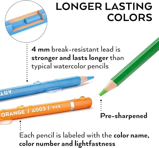 ARTEZA Watercolor Pencils Set of 120 Water-Soluble Colored Pencils for Blending, Layering, Painting, Lightfast Pigments with Soft Cores in Tin Case, Art Supplies for Adults, Artists, Holiday Gift Set thumbnail 4