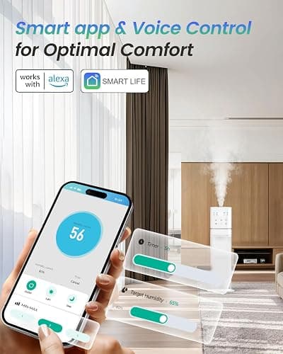 AILINKE Smart Humidifier Large Room, 2.1Gal/8L Humidifiers for Bedroom with Extended Tube&Night Light, Whole House Cool Mist Humidifiers, WIFI App&Voice Control, School/Office/Warehouse, White thumbnail 3