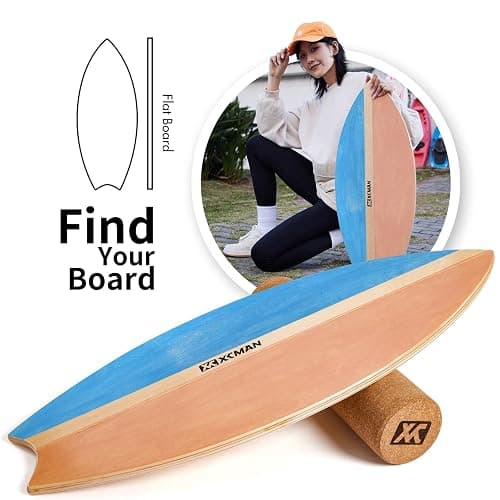 XCMAN Surf Balance Board Trainer with Roller Wooden Exercise Balancing Stability Trainer - Non Slip Surface for Adults Kids|Balance Board for Surfing,Snowboarding,Skateboarding,Hockey,Yoga Training thumbnail 2