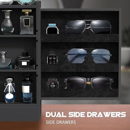 Wooden Cologne Organizer for Men Sliding 4 Tiers of Standing Perfume Display Stand with Side & Under Double Drawers Larger Storage Black Perfume Organizer Display Shelf Holder,Gift for Man thumbnail 6