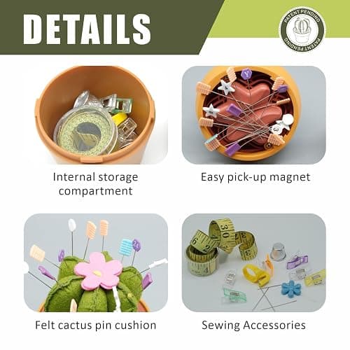Suguaro Pin Cushion Sewing Kit with Included Sewing Notions | Magnetic Pin Holder | Cute Décor for Sewing Desks | Perfect Gift for Quilters, Sewers, Applique & Patchwork Crafters thumbnail 4