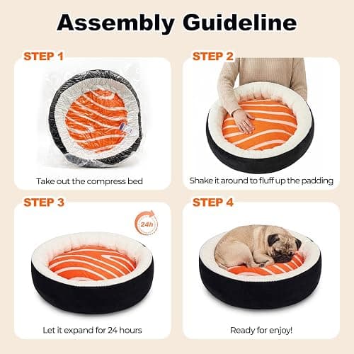 Mellownido Sushi Cat Bed, Calming Small Dog Bed 21in, Washable | Anti-Anxiety Cuddler Bed for Kitten & Puppy, Ultra-Soft Plush Fur, Non-Slip Bottom, Fully Machine Washable Pet Bed thumbnail 6