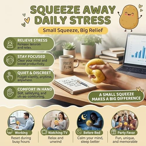 Crunchy Potato Squishy, ASMR Squeeze Toys with Crackly Sound,Fidget Toys | Realistic Food Stress Relief Fidget Toys for Adults and Teens, Moldable Sensory Desk Toy and Party Favor Gift thumbnail 6