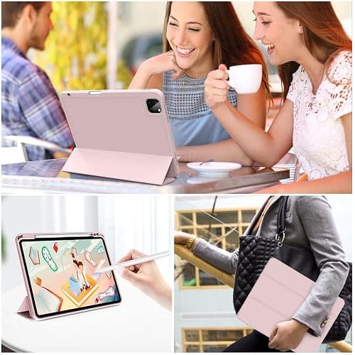 kenke Case for iPad Pro 11 Inch 4th/3rd/2nd Generation (2022/2021/2020) with Pencil Holder, Slim Trifold Smart Cover with Soft TPU Back, Support 2nd Gen Pencil Charging, Auto Sleep/Wake, Pink thumbnail 7