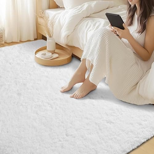 Merelax Soft Modern Indoor Large Shaggy Rug for Bedroom Livingroom Dorm Kids Room Home Decorative, Non-Slip Plush Fluffy Furry Fur Area Rugs Comfy Nursery Accent Floor Carpet 5x8 Feet, Ivory thumbnail 6