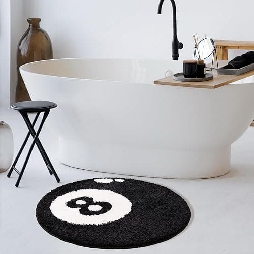 Panstar 24" Black and White 8 Ball Area Rug, Non Slip, Machine Washable, Y2K Room Decor thumbnail 5