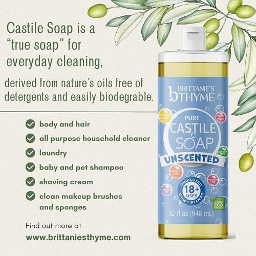 Brittanie’s Pure Castile Liquid Soap Refill, Unscented, 32 Ounce Pack of 2 | Dish Soap, Hair & Body, Home, Gentle and Pure, Made with Natural Luxurious Oils, Vegan & Gluten Free Non-GMO thumbnail 4
