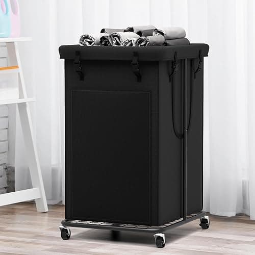 YKDIRECT 150L Large Laundry Hampers, Oxford Fabric Laundry Hampers Clothes Hampers, Metal Frame and Removable Bag Design with Wheels, Suitable for Bedroom, Bathroom, Dorm Room, Laundry Room (Black) - 150L - Black thumbnail 4