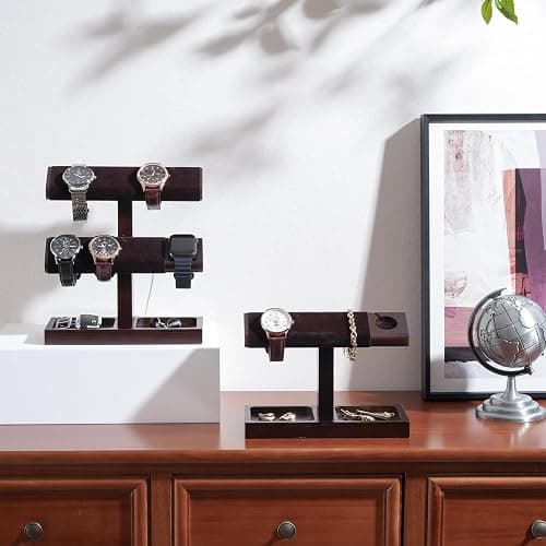 ProCase Uhrenständer, Uhrenhalter aus Holz Uhrenaufbewahrung Watch Stand, Uhrenständer T-Bar Display - 1 Etage, Dunkelbraun thumbnail 6