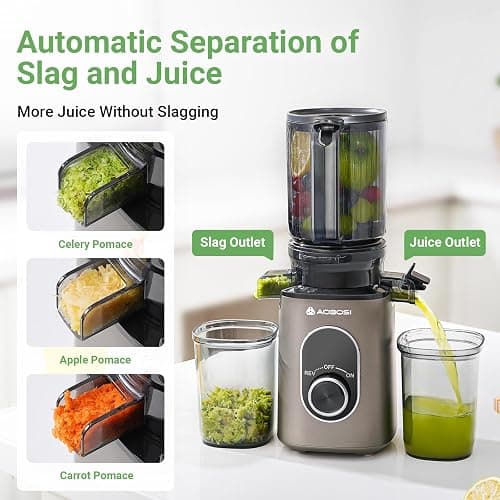 AAOBOSI Cold Press Juicer, 4.35" Large Feed Chute Masticating Juicer Machines Slow Juice Extractor Fit Fruits &Vegetables, Easy to Clean High Juice Yield, New Designed for Home and Travel, BPA Free - 50r/min thumbnail 6