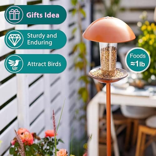 Goodeco Bird Feeder with Pole Standing - Metal Outdoor Bird Feeder for Wild Small Birds, Perfect for Yard Lawn Garden & Patio Decorations, Ideal Gifts for Mom Dad Grandparents (Round) thumbnail 4