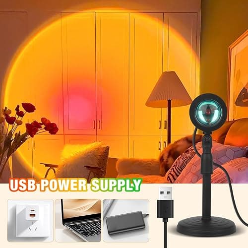 Mineup Sunset Lamp, 16 Farben Sonnenuntergang Lampe, 180° Drehung, Dimmbar USB Anschluss, Sonnenlicht LED Projektor, Sonnenlicht Lampe für Schlafzimmer, Fotografie, Wohnzimmer Party thumbnail 6