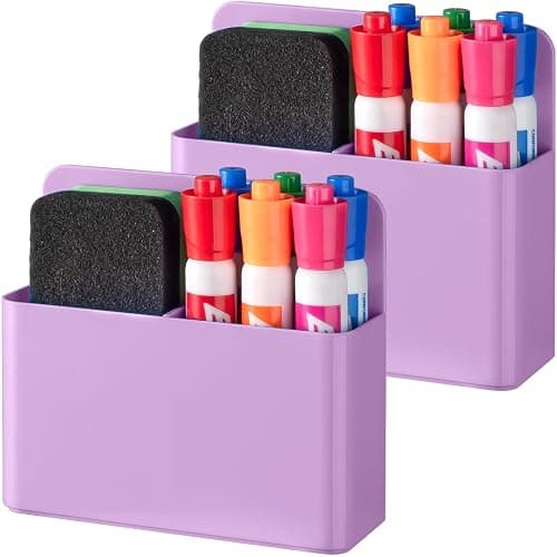 BEYGORM 2 Pack Plastic Magnetic Pen Holder for Refrigerator, Dry Erase Marker Holder for Whiteboard,Magnet School Locker Organizer Accessories, Pencil Cup, Pen Caddy, Classroom Organization(Purple) - Image 1