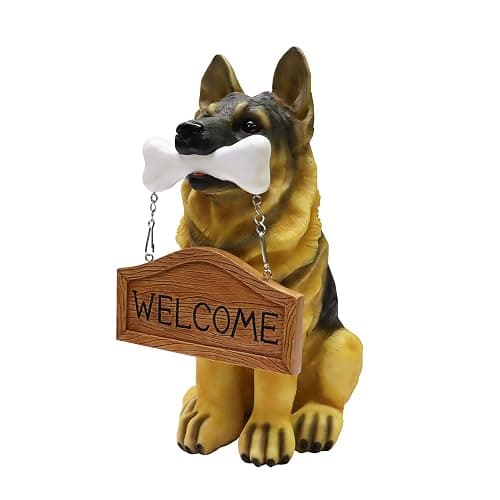 Nature's Mark German Sheperd Dog Puppy Statue with Reversible Welcome Sign and Go Away Sign Resin Garden Decor 12" H thumbnail 4