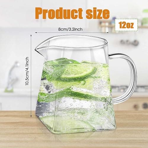 Leinuosen 2 Pcs Small Glass Creamer Pitcher with Spout Milk Frothing Pitcher Elegant Shaped Glass Coffee Tea Milk Creamer Jug Creative Milk Frother Cup(square Style,350 Ml) thumbnail 3