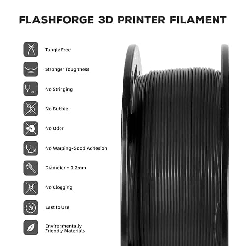 FLASHFORGE PLA Filament 1.75mm, 3D Printer Filament 1kg (2.2lbs) Spool, Dimensional Accuracy +/- 0.02mm, 3D Printing Filament Easy to Use and Fits for Most FDM 3D Printers (Black) thumbnail 3