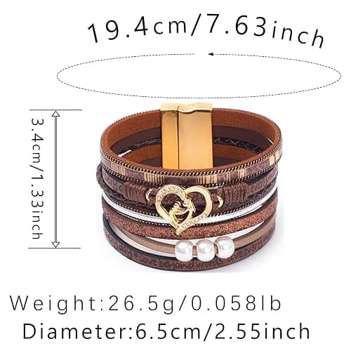 Love Heart Leather Boho Trendy Wrap Stackable Multilayer Bracelets Wide Cuff Bangle Jewelry Gift For Women thumbnail 5