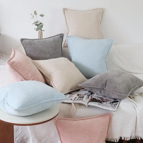 OYIMUA Light Blue 16x16 Chenille Throw Pillow Covers Set of 2 | Farmhouse Decorative Pillowcases for Couch & Bed | Soft Luxury Accent Pillows for Living Room thumbnail 5