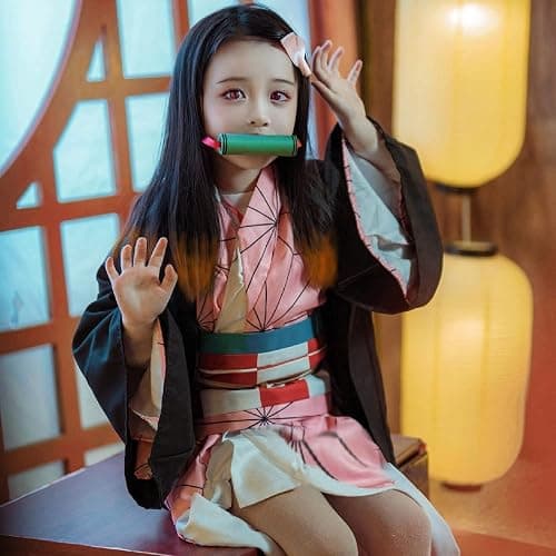 UQJE Kids Kamado Tanjir Cosplay Costumes Anime Tanjir Cosplay Outfit Halloween Kimono Set thumbnail 2