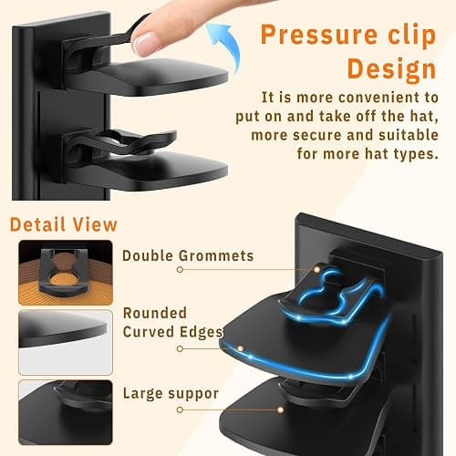 Volnamal Hat Organizer for Baseball Caps, 2 Pack Hold Up to 40 Hats | Hat Rack for Wall Space Saving, Hat Hanger w/Strong Adhesive Hat Storage Holder Display for Closet Door and Wall (Black) thumbnail 6
