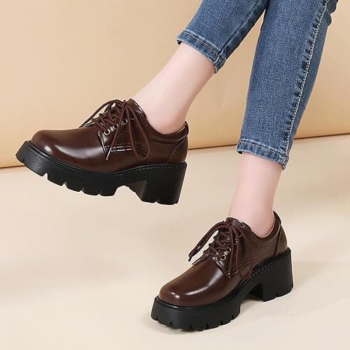 Oxford Shoes for Women Womens Platform Oxford Shoes Chunky Oxfords Heel | Comfortable Classic Lace Up Leather Lightweight Work Dress Business Casual Uniform Interview Walking Women's Slip-Ons thumbnail 8