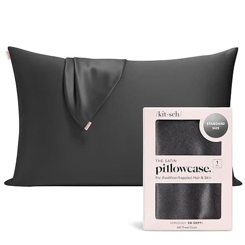 Kitsch Satin Pillowcase with Zipper for Hair & Skin, Softer Than Silk Pillow Cases Queen, Wrinkle-Free, Smooth and Cooling Satin Pillow Covers, Standard Size 19"x26" - Charcoal - Image 1