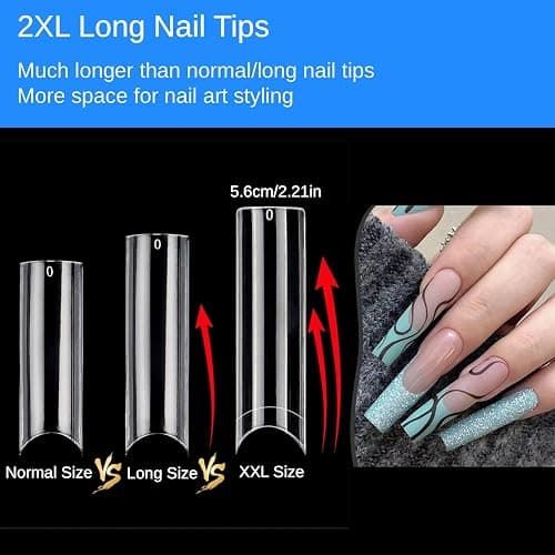 MtnLaur 240Pcs Long Square Nail Tips, Long Square Nails, 12 Sizes No C Clear Nail Tips, French Acrylic Straight Clear False Nail Extension for Beginner and Professional Home Salon DIY thumbnail 5
