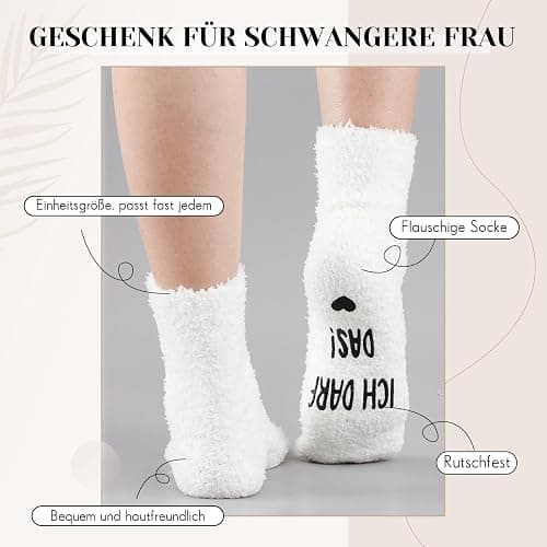 Jadive 2 Stück Geschenkset für Werdende Mütter Mama Kram Kosmetiktasche aus Cord mit Reißverschluss Schwangerschaft Rutschfeste Socken für Neue Mama Frauen Babyparty Verkünden (Cremeweißer Cord, weiß) thumbnail 3