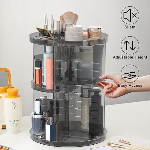 Rotating Makeup Organizer, DIY 8 Adjustable Layers Spinning Skincare Organizers, 360 Cosmetic Display Case with Brush and Perfume Holder, Makeup Desk Storage Carousel for Vanity Bathroom Countertop thumbnail 2